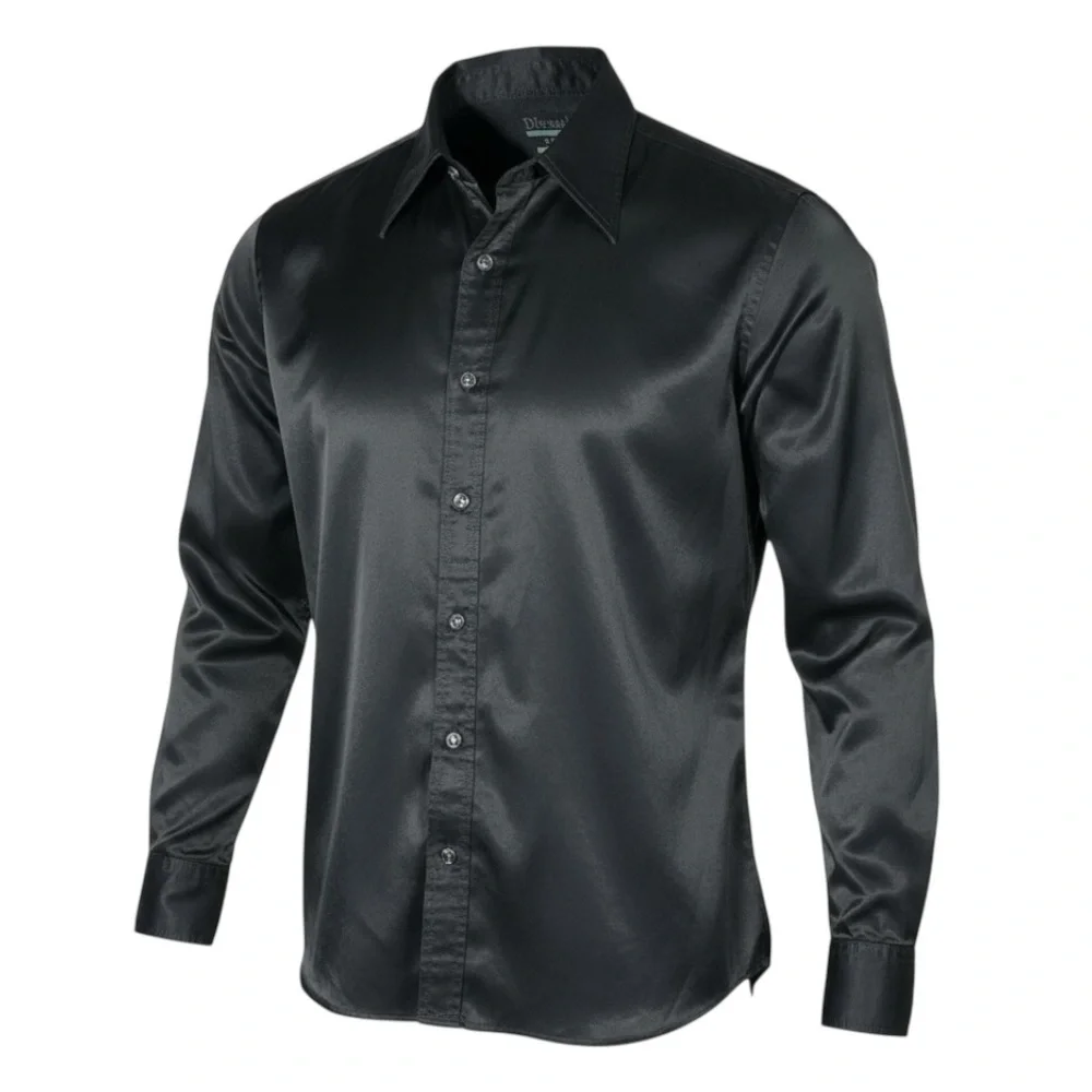🖤 Diesel‎ Italy Satin Western Shirt | Size L | Black Luxe Rockstar Vibe